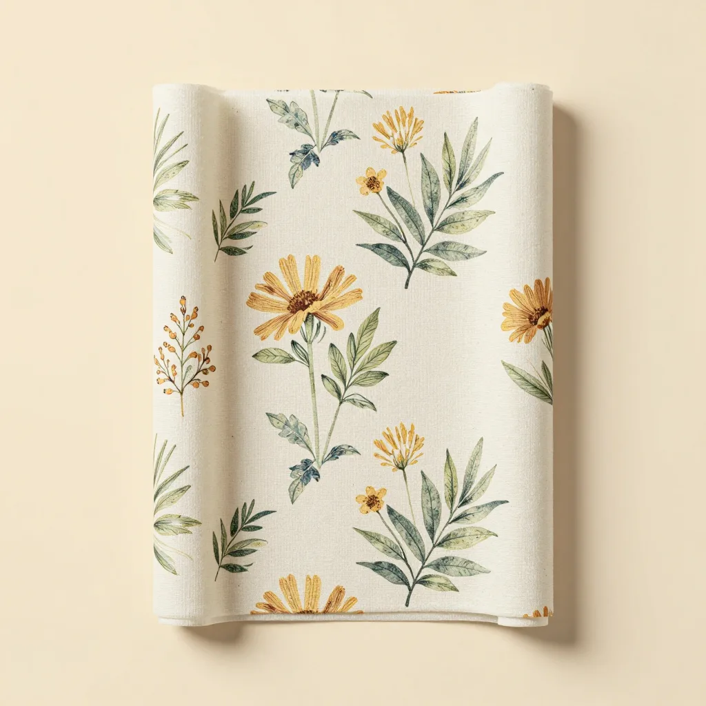 A large beeswax wrap in botanical print on a light background