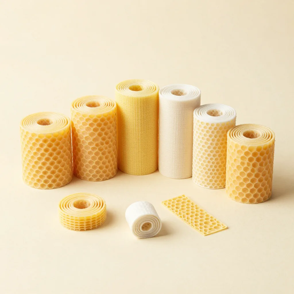 Six beeswax wraps in a range of sizes on a light background