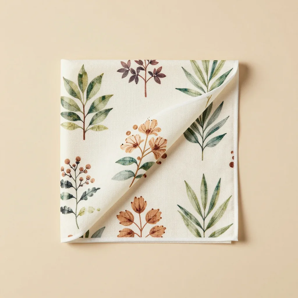 A medium beeswax wrap in botanical print on a light background